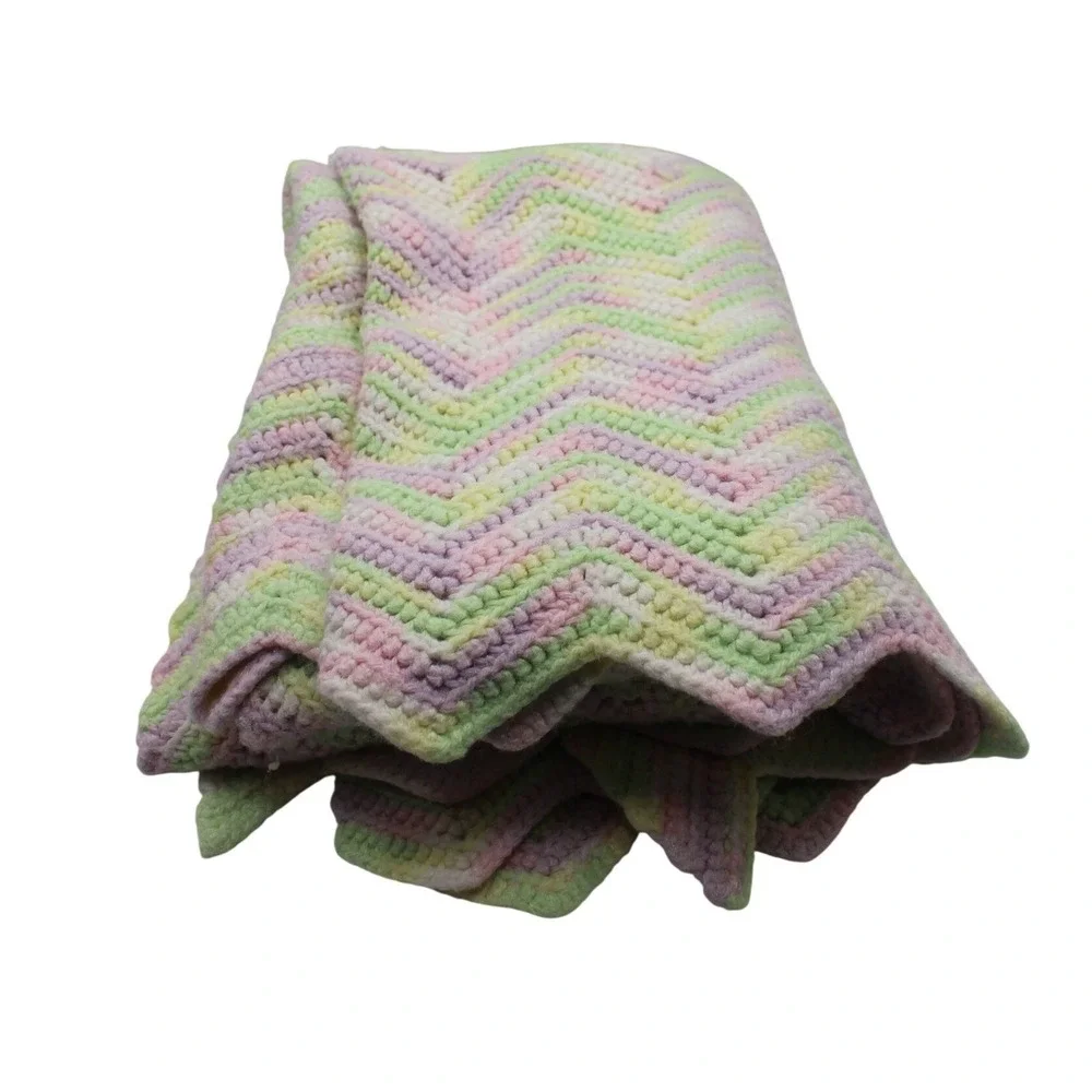 Handmade‎ Crochet Baby Blanket Pastel Chevron Ripple Afghan  36X58